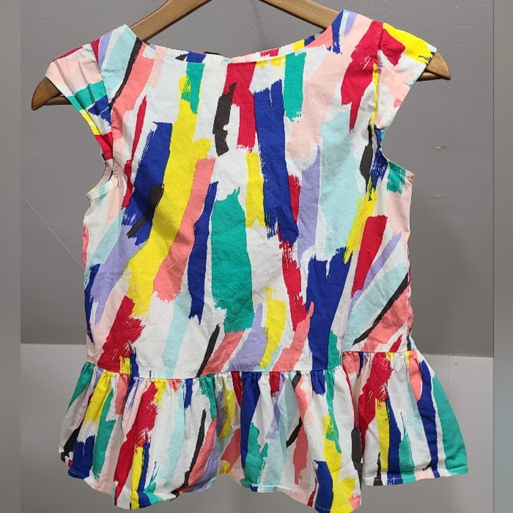 Girls LARGE- Kate Spade Peplum Brush Stroke Print Blouse Multicolor W/bow Top